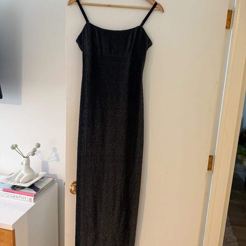 Vintage City Triangles Black Shimmer Maxi Slip Dress Y2K Spaghetti Strap‎ ✨
